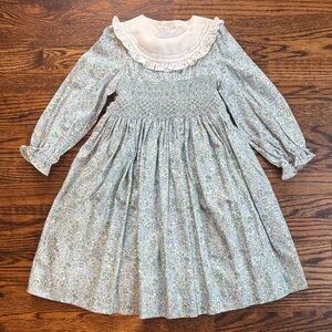 Pepa London Floral Smocked Long-Sleeve Dress w/White Ruffled Collar